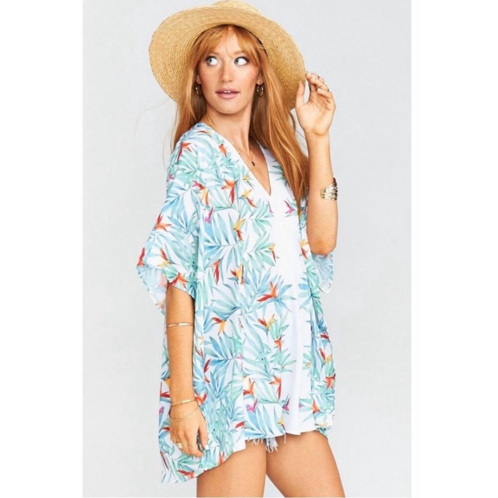Show me your Mumu palm party Tropical print V-Neck Swim Cover-Up. Sz S.